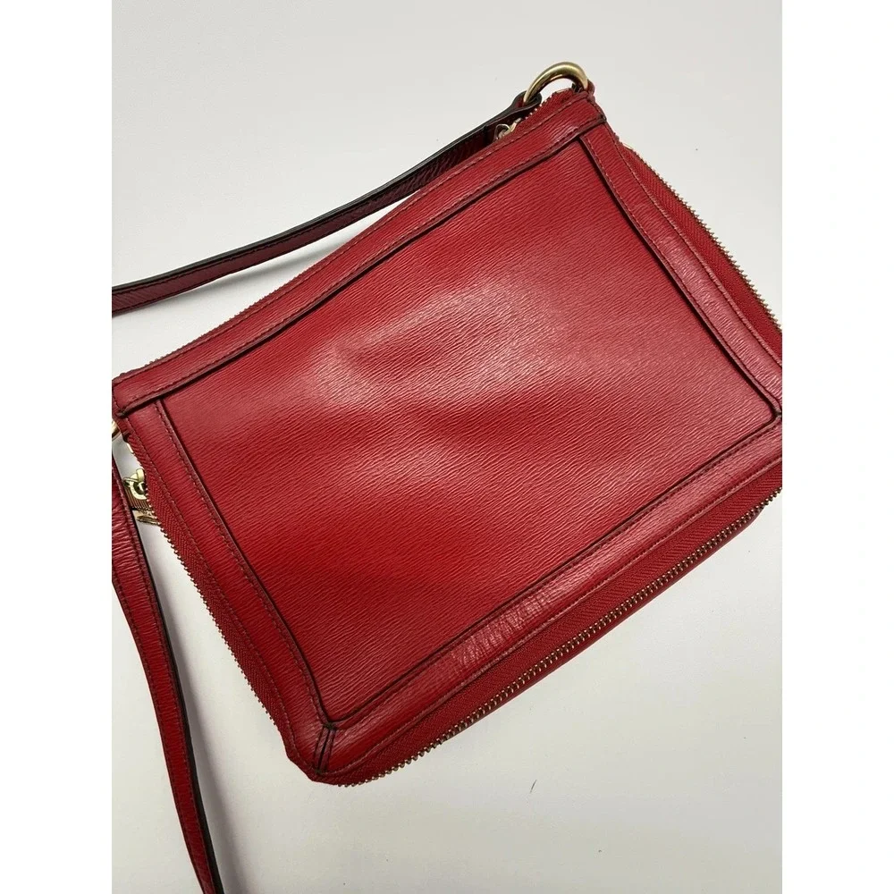 LRL Lauren Ralph Lauren Vintage Red Leather Gold‎ Zipper Purse Handbag